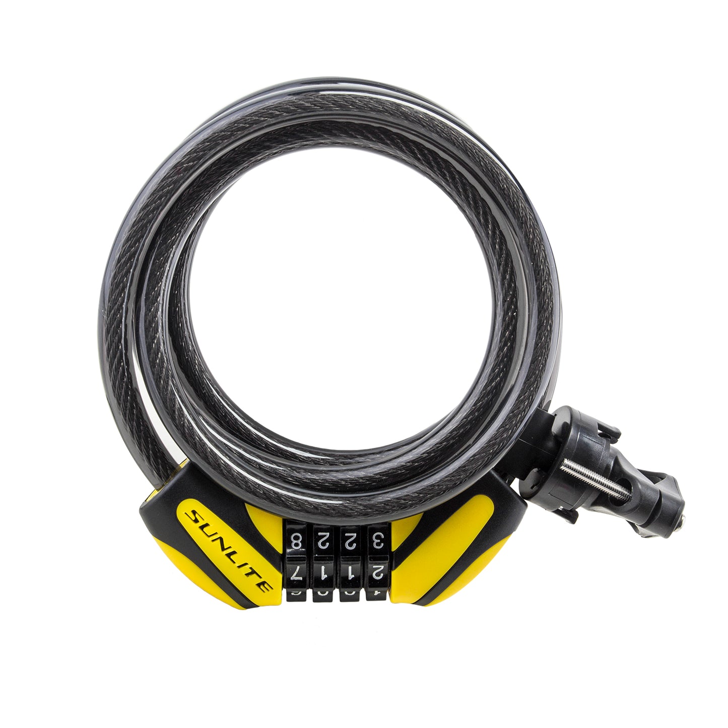 LOCK SUNLT DFNDR D1 CBL 12mmx6f COM W/BKT COIL BK/YL T COIL BK/YL