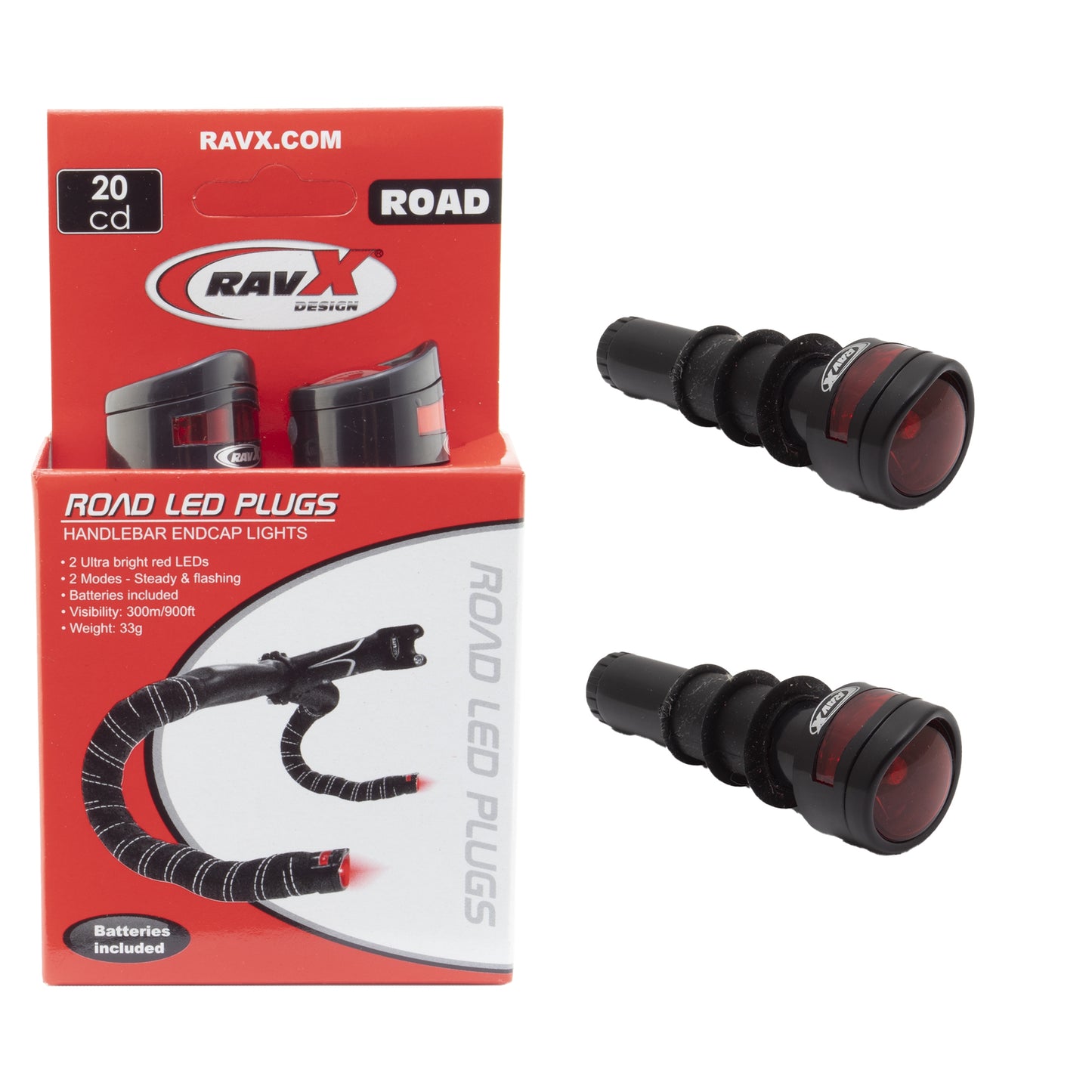 LIGHT RAVX ROAD LED PLUGS 1 red LED 2 modes includes batteries