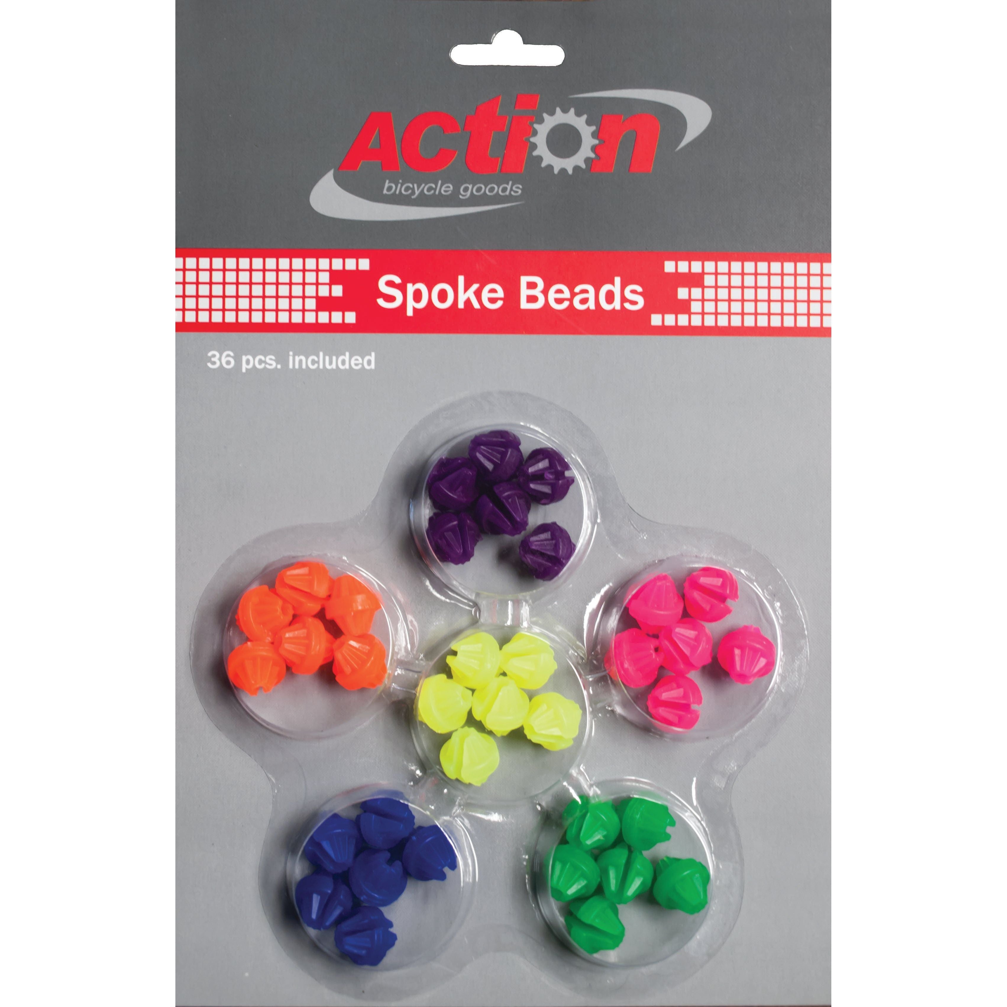 SPOKE BEADS ACTION, MULTI NEON COLORS, 36 PCS LEGEND BIKES USA
